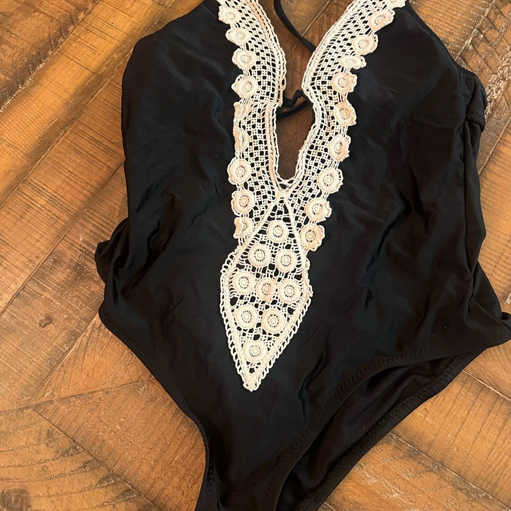 Elegant Black Kids One Piece with Lace Detail